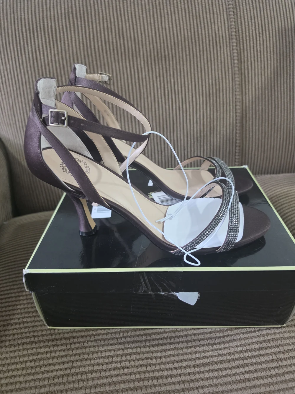 I. Miller Espresso Satin Crystal Strappy Heeled Sandals